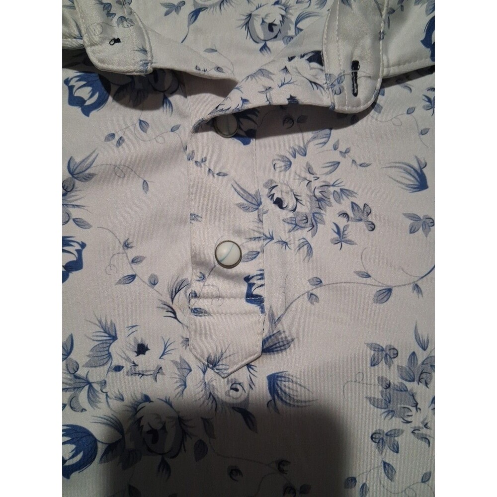 Rafter C Cowboy Men's M/L Western Floral Short Sleeve Pearl Snap Shirt Blue - Picture 4 of 6
